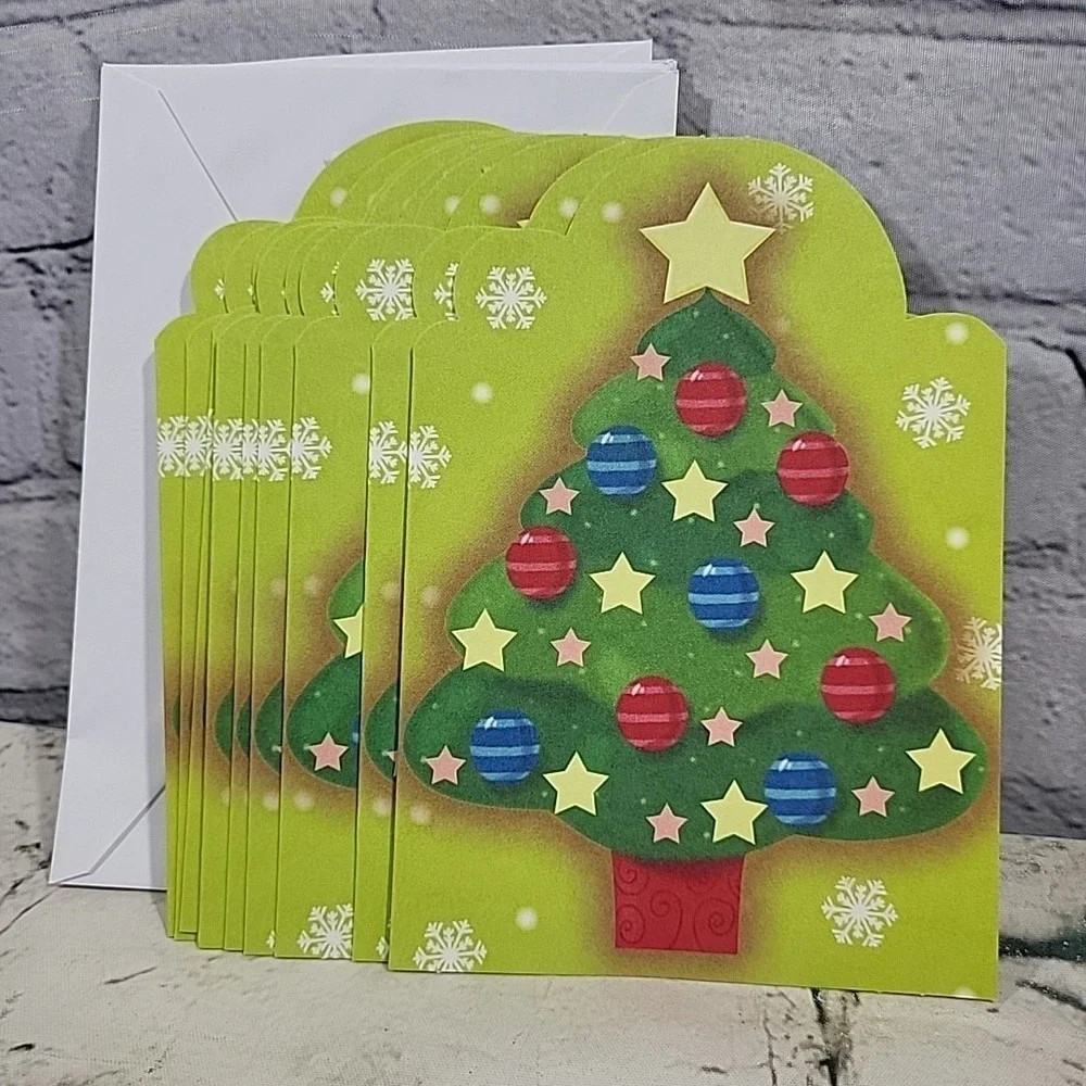 Snow Brights Christmas Cards Gumdrop Tree Matching Lot Of 10 With Envelopes